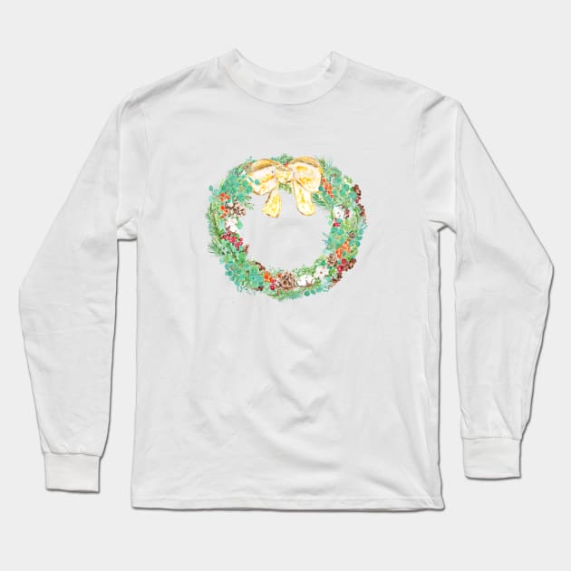 Christmas wreath watercolor Long Sleeve T-Shirt by colorandcolor